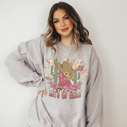 Lets Go Girls Vintage 90s Country Music Concert Shirt, Western Sweatshirt, Western Graphic Tee, Country Concert Outfit, Cowgirl Crewneck