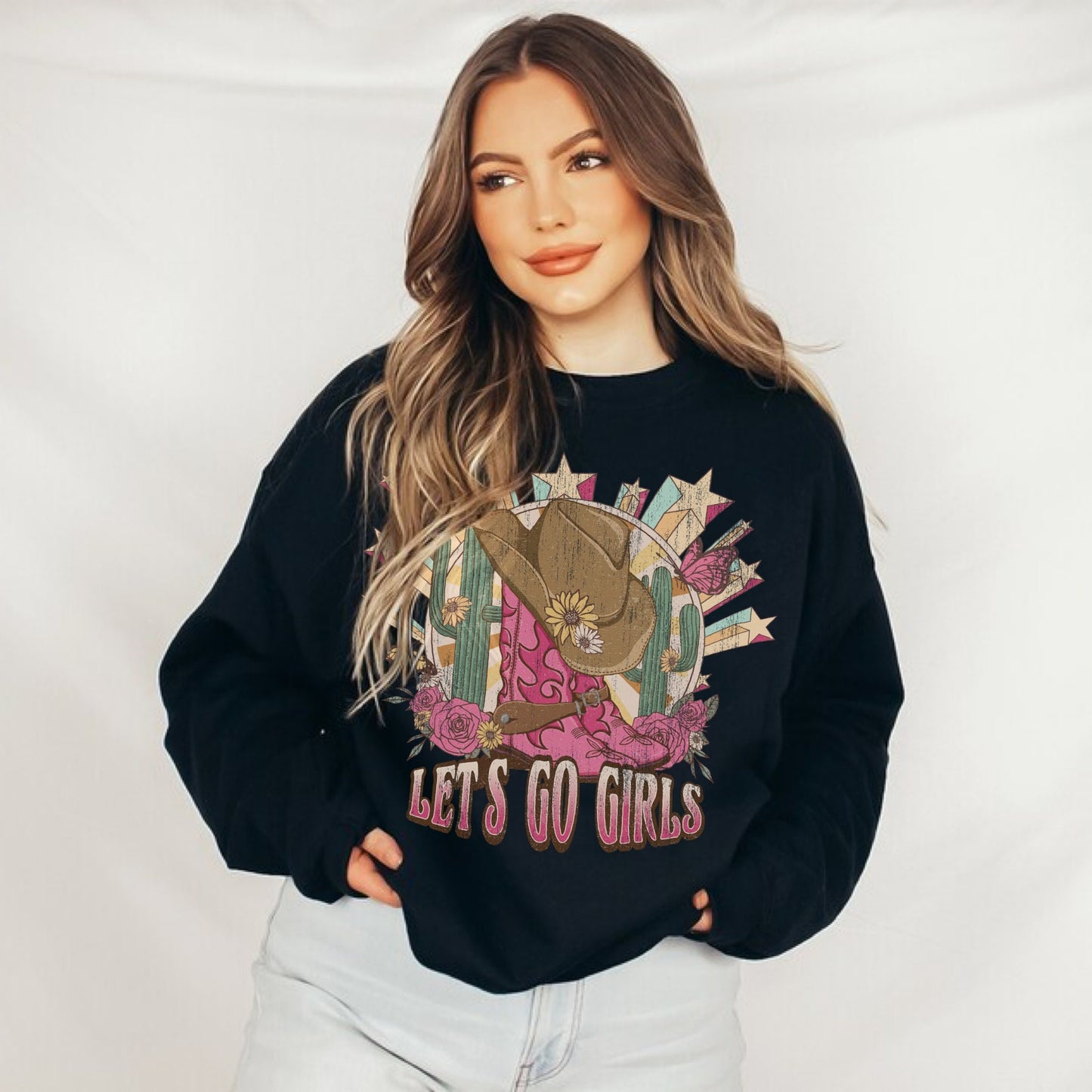 Lets Go Girls Vintage 90s Country Music Concert Shirt, Western Sweatshirt, Western Graphic Tee, Country Concert Outfit, Cowgirl Crewneck