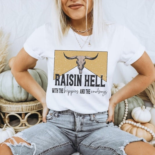 Comfort Colors Raisin Hell Country Western Graphic Tee, Western Clothes, Trendy Clothes, Cowboy Shirt, Country Music Shirt, Western Shirt