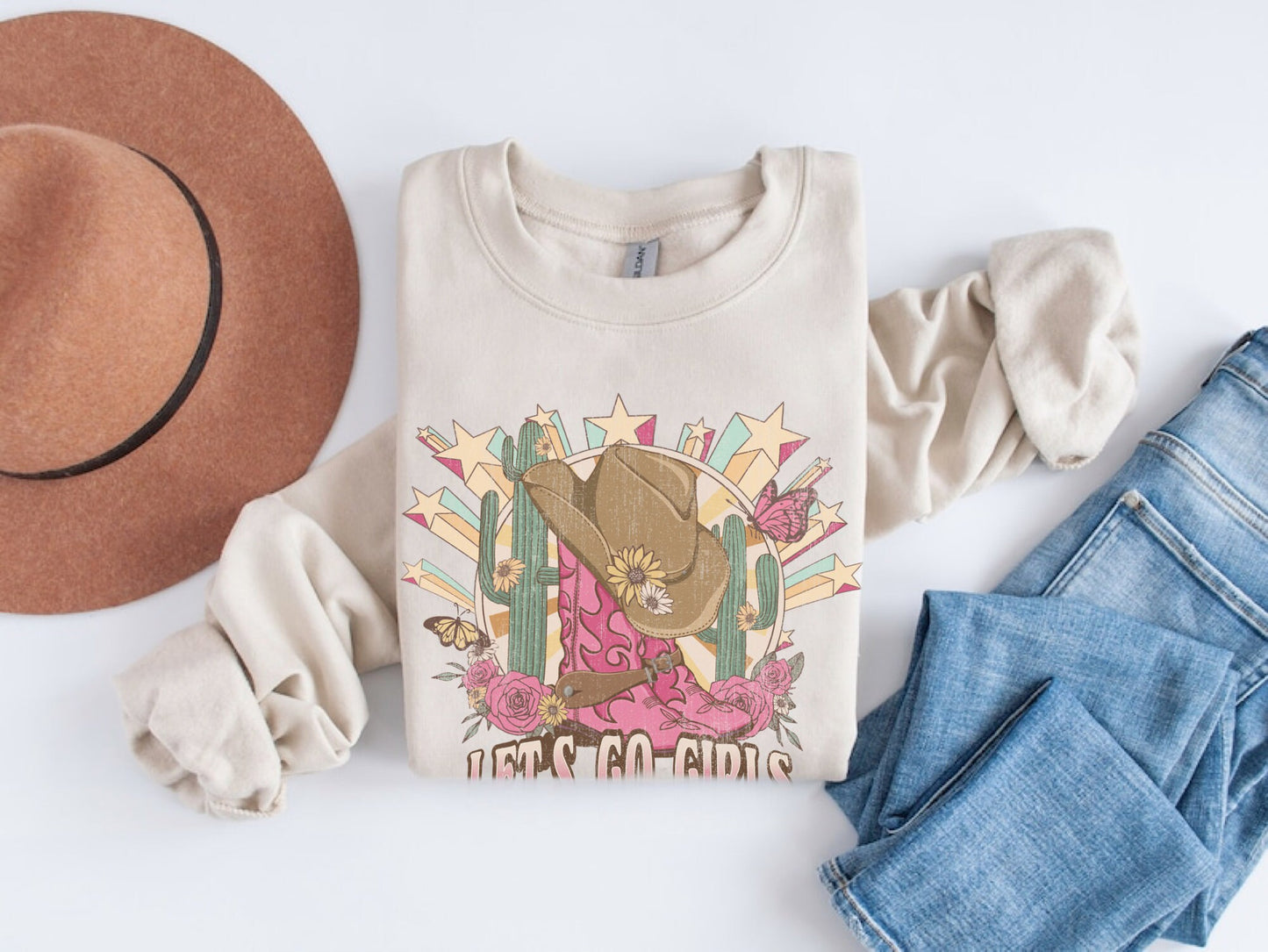 Lets Go Girls Vintage 90s Country Music Concert Shirt, Western Sweatshirt, Western Graphic Tee, Country Concert Outfit, Cowgirl Crewneck