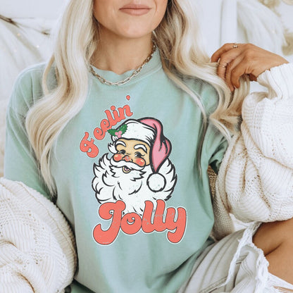 Retro Jolly Santa Shirt, Cute Christmas Tee, Holiday Clothes, Santa Claus Xmas Tshirt, Comfort Colors Vintage Santa, Matching Family Shirt