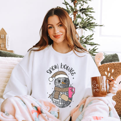 Snow Boujee Leopard Sweatshirt, Disco Snowman Sweater, Trendy Christmas Crewneck, Cute Retro Xmas Shirt, Funny Holiday Clothes, Cozy Season