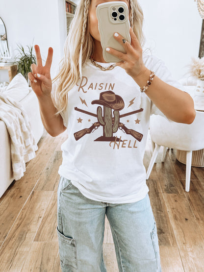 Raisin Hell Shirt, Western Graphic Tee, Cowgirl Fashion, Country Music Shirt, Boho Western Shirt, Desert Cactus Shirt, Cute Western Shirts