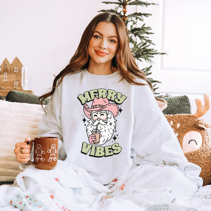 Merry Vibes Sweatshirt, Cowboy Santa Shirt, Western Christmas Sweatshirt, Cowgirl Christmas, Country Christmas, Cute Holiday Tees, Howdy