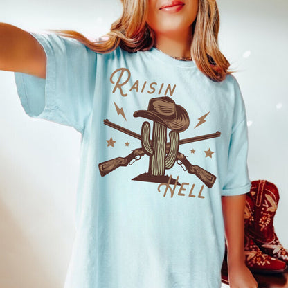 Raisin Hell Shirt, Western Graphic Tee, Cowgirl Fashion, Country Music Shirt, Boho Western Shirt, Desert Cactus Shirt, Cute Western Shirts