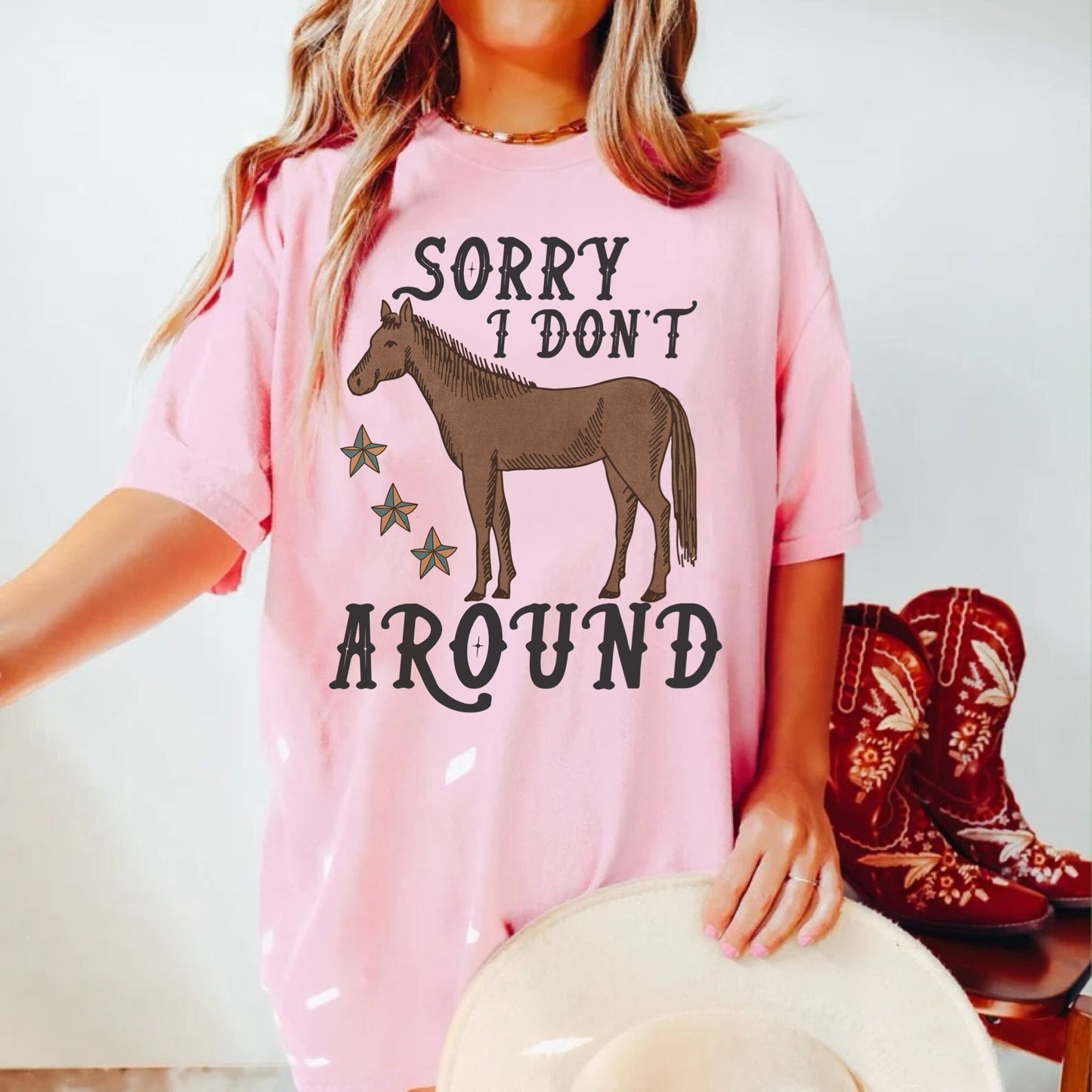 Sorry I Dont Horse Around, Cowboy Graphic Tee, Western Graphic Tee, Cute Cowgirl Tops, Country Tees, Trendy Oversized Shirt, Western Tshirt