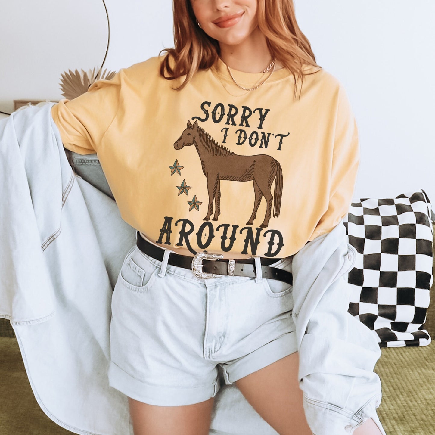 Sorry I Dont Horse Around, Cowboy Graphic Tee, Western Graphic Tee, Cute Cowgirl Tops, Country Tees, Trendy Oversized Shirt, Western Tshirt