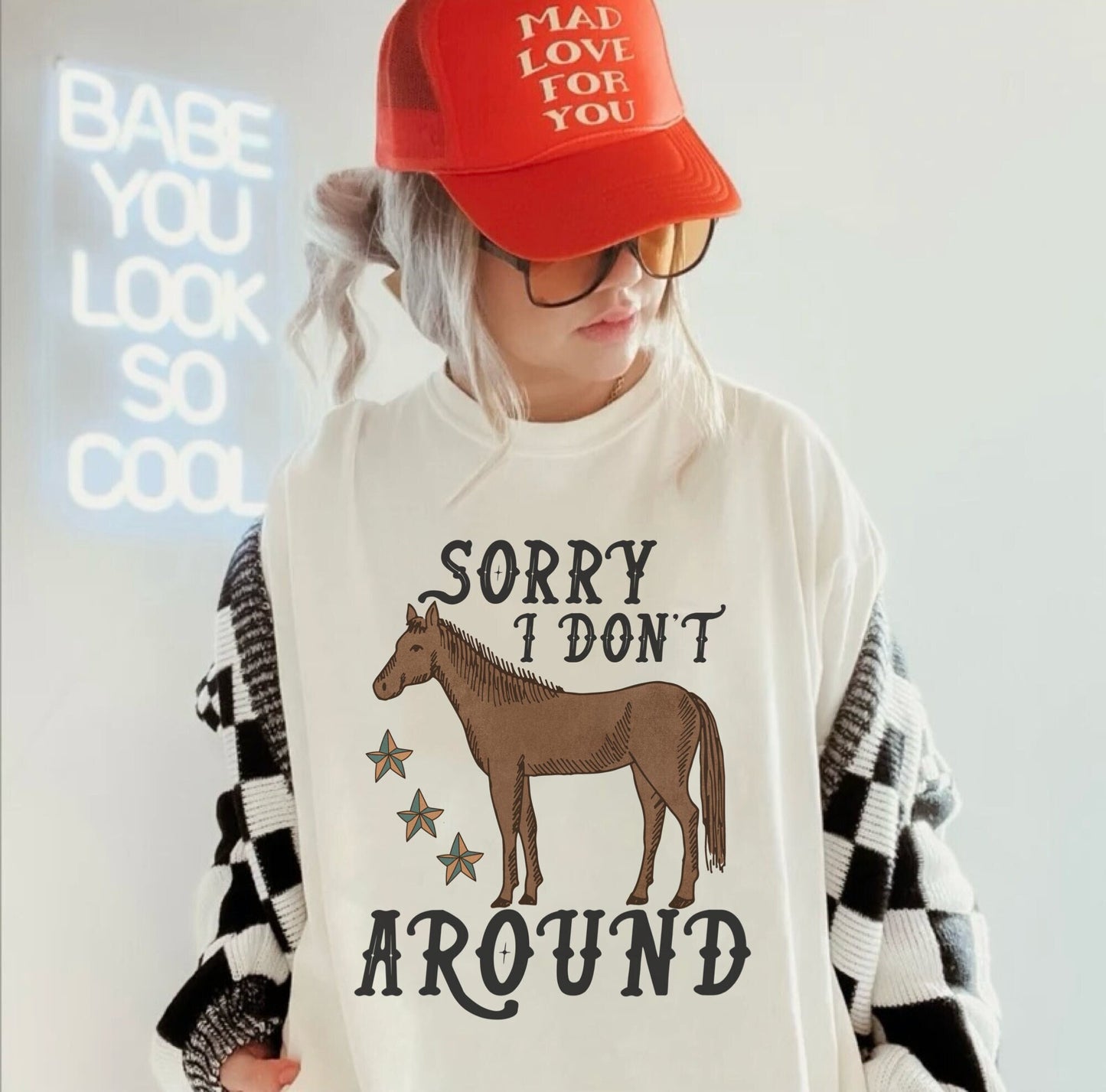 Sorry I Dont Horse Around, Cowboy Graphic Tee, Western Graphic Tee, Cute Cowgirl Tops, Country Tees, Trendy Oversized Shirt, Western Tshirt