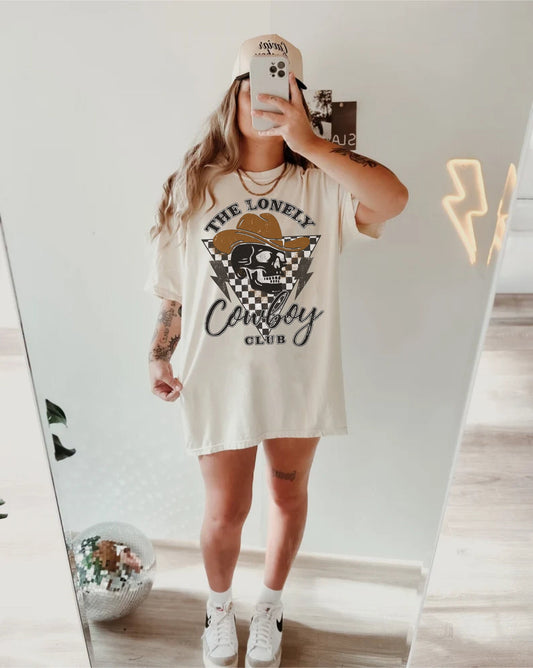 The Lonely Cowboy Club Shirt, Trendy Western Shirt, Cowboy Graphic Tee, Cowboy Skull Shirt, Country Music Shirt, Western Tees, Cute Cowgirl