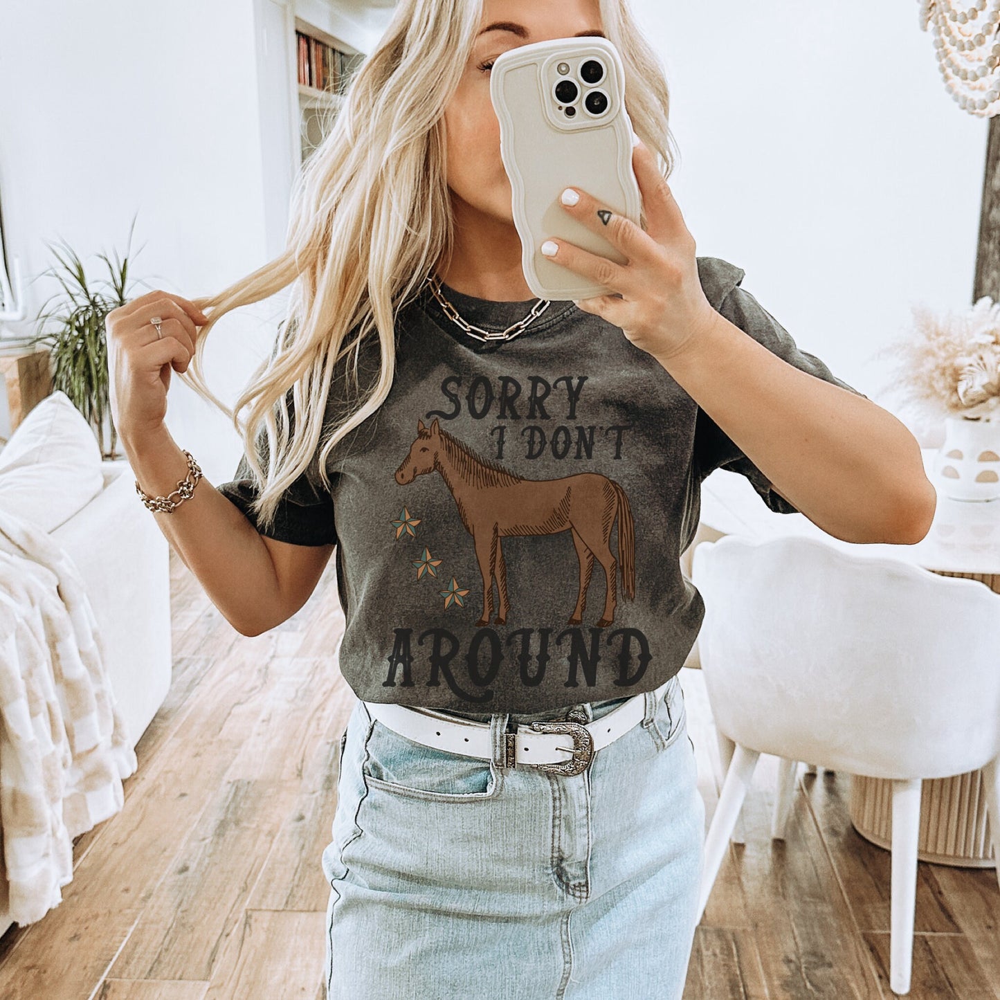 Sorry I Dont Horse Around, Cowboy Graphic Tee, Western Graphic Tee, Cute Cowgirl Tops, Country Tees, Trendy Oversized Shirt, Western Tshirt