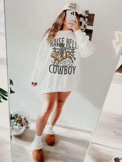 Raise Hell Cowboy Shirt, Rodeo Sweatshirt, Cowboy Sweatshirt, Western Crewneck, Country Sweatshirt, Vintage Western Shirt, Cowgirl Rodeo