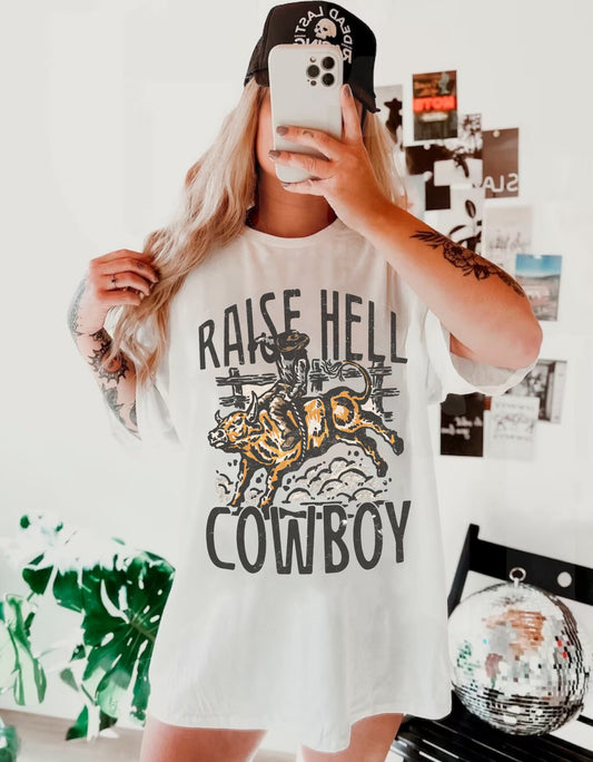 Raise Hell Cowboy Shirt, Rodeo Shirt, Cowgirl Rodeo, Western Cowboy Tshirt, Retro Country Shirt, Cute Country Shirts, Western Graphic Tee