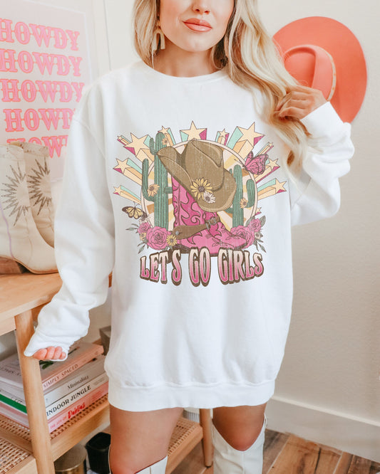 Lets Go Girls Vintage 90s Country Music Concert Shirt, Western Sweatshirt, Western Graphic Tee, Country Concert Outfit, Cowgirl Crewneck