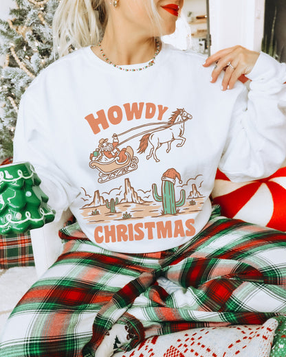 Howdy Christmas, Cowboy Santa Sweatshirt, Ugly Cowgirl Sweater, Country Christmas Shirt, Cute Winter Crewneck, Western Christmas Shirt