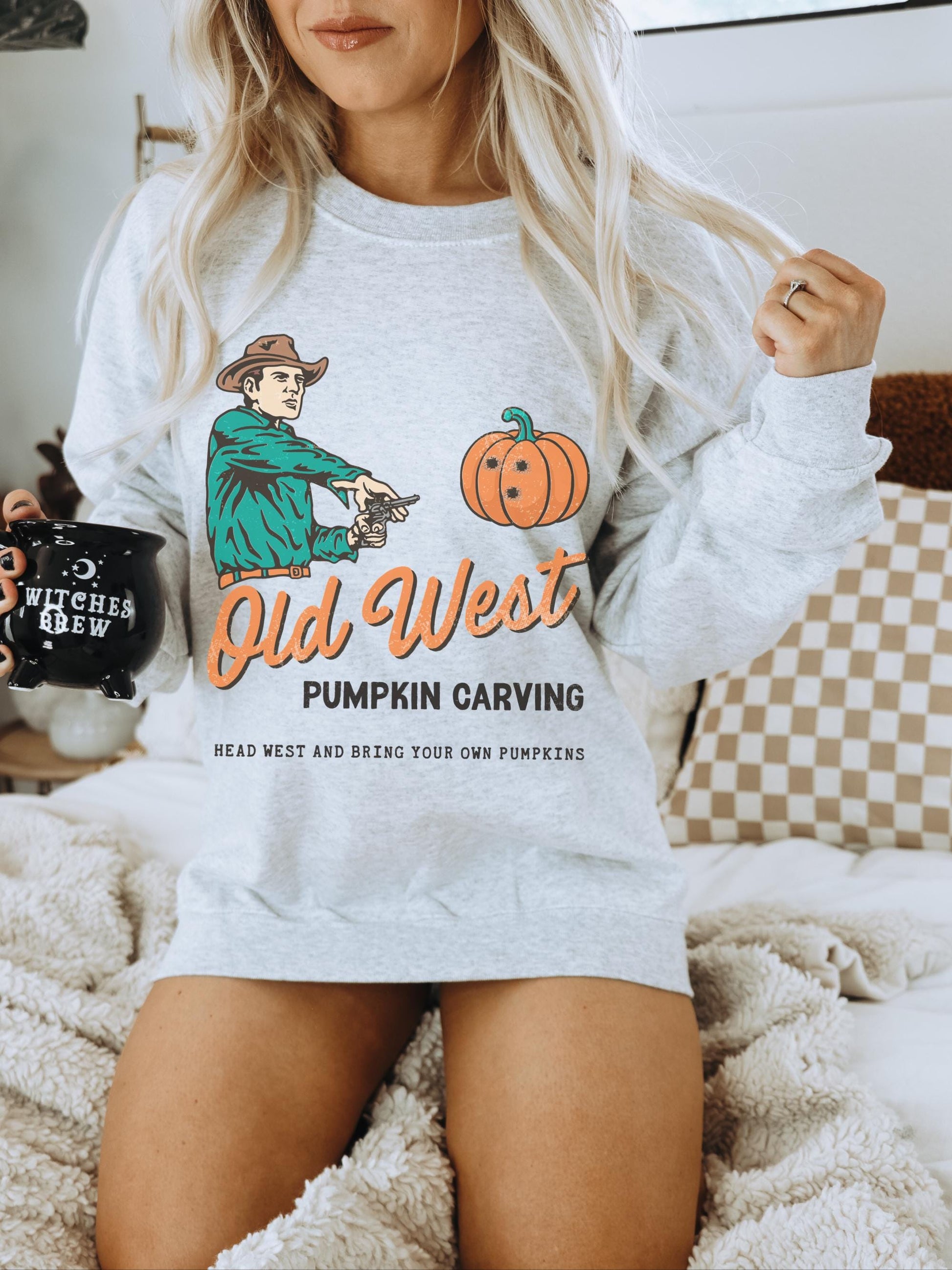 Old West Pumpkin Carving Sweatshirt, Pumpkin Sweatshirt, Western Halloween Shirt, Spooky Fall Sweatshirt, Trendy Halloween Sweatshirt