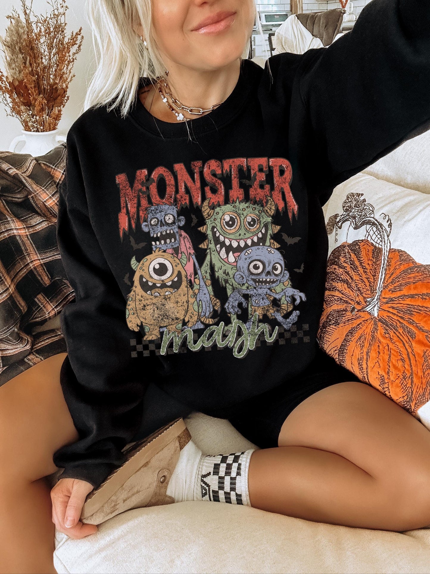 Monster Mash Shirt, Monster Sweatshirt, Cute Halloween Shirt, Spooky Sweater, Witchy Sweater, Halloween Crewneck, Vintage Ghost Sweatshirt