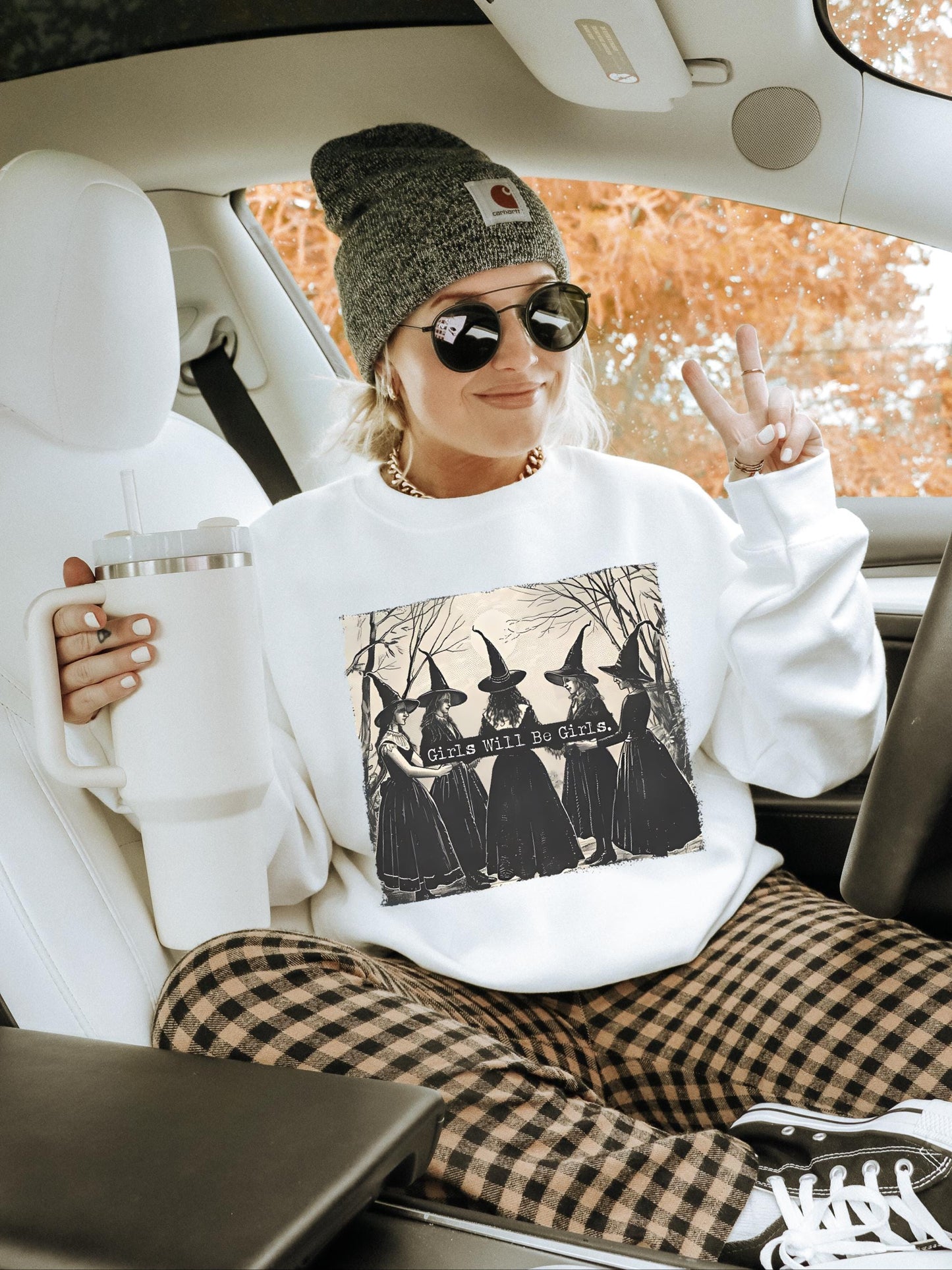 Girls Will Be Girls Sweatshirt, Vintage Halloween Shirt Women, Witch Sweatshirt, Witchy Vibes Sweatshirt, Spooky Crewneck, Salem Witch Shirt