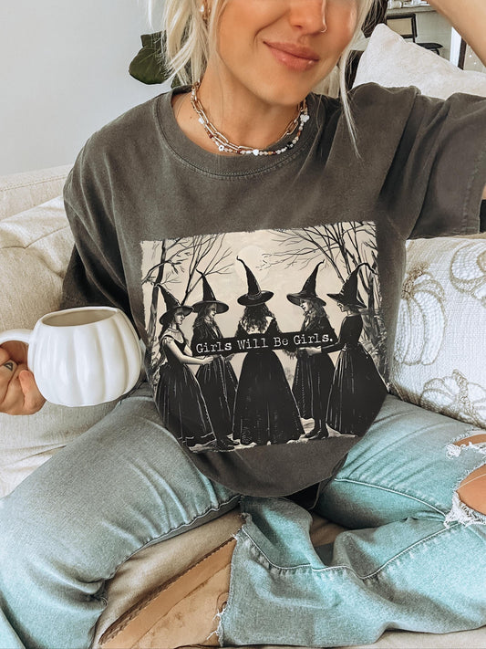 Girls Will Be Girls Witch Shirt, Vintage Halloween Shirt Women, Witch Shirt, Feminist Shirt, Funny Halloween Shirt, Witchy Vibes, Spooky Tee