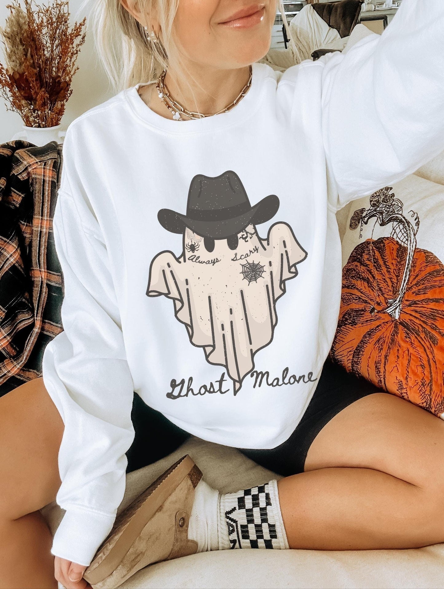 Ghost Malone Shirt, Western Halloween Shirt, Trendy Halloween Sweatshirt, Ghost Sweater, Spooky Sweater, Country Halloween, Monster Sweater