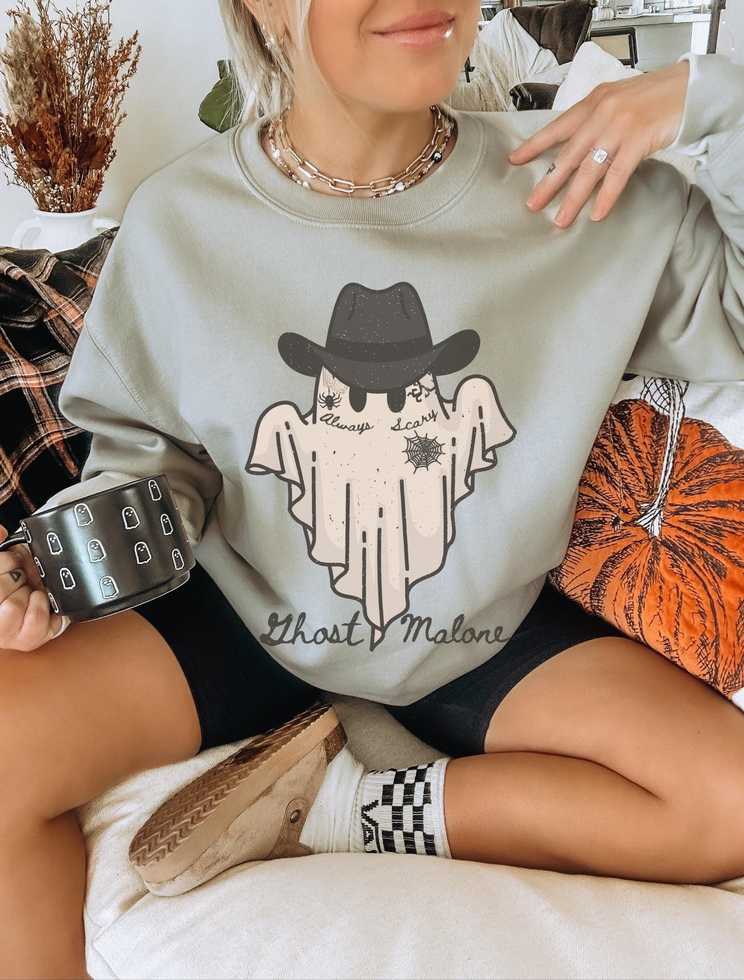 Ghost Malone Shirt, Western Halloween Shirt, Trendy Halloween Sweatshirt, Ghost Sweater, Spooky Sweater, Country Halloween, Monster Sweater