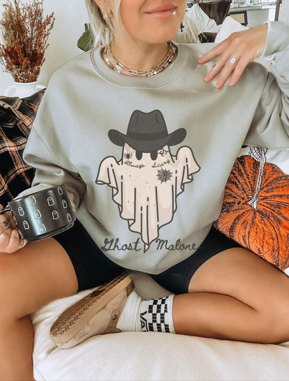 Ghost Malone Shirt, Western Halloween Shirt, Trendy Halloween Sweatshirt, Ghost Sweater, Spooky Sweater, Country Halloween, Monster Sweater