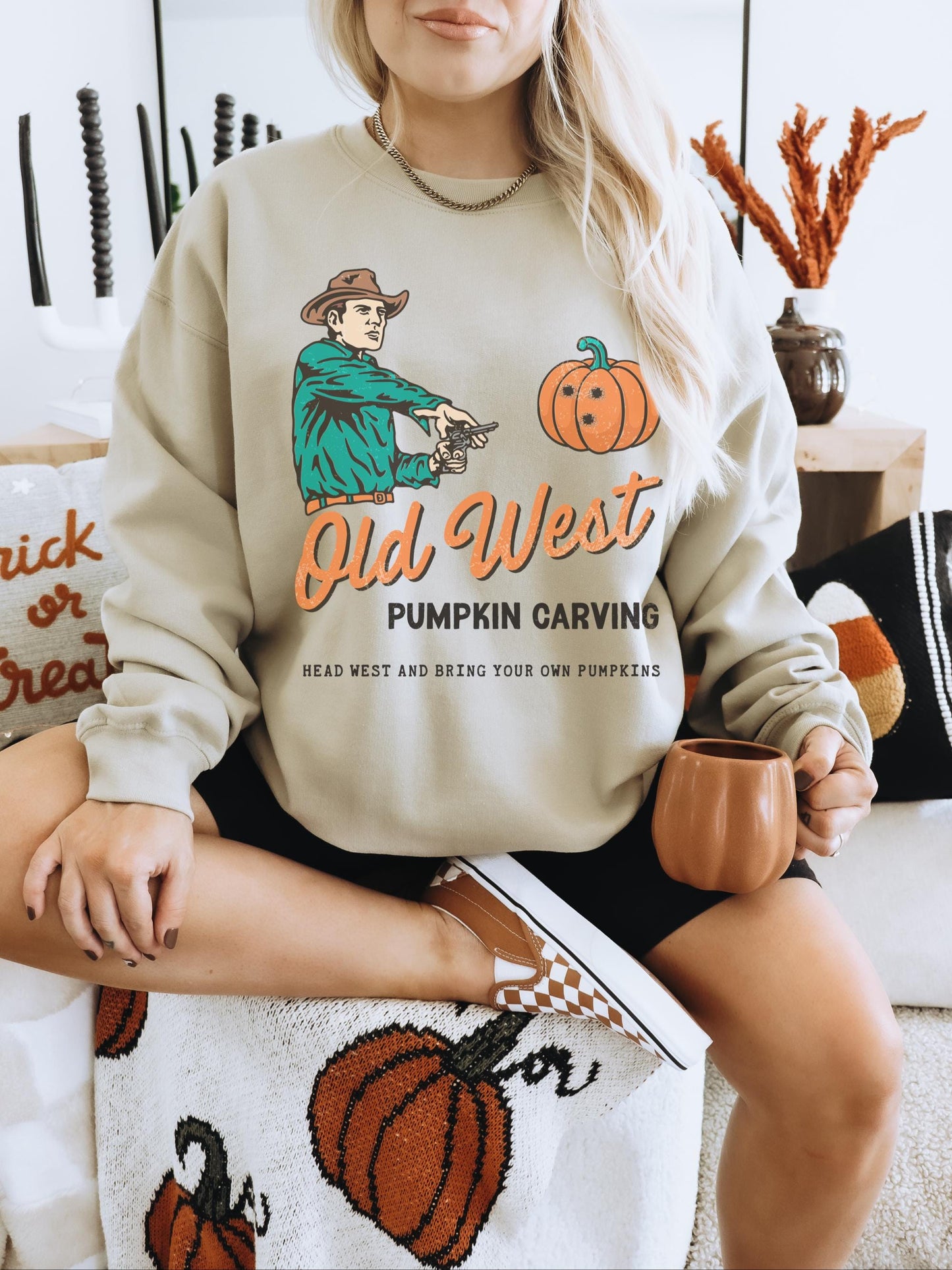 Old West Pumpkin Carving Sweatshirt, Pumpkin Sweatshirt, Western Halloween Shirt, Spooky Fall Sweatshirt, Trendy Halloween Sweatshirt