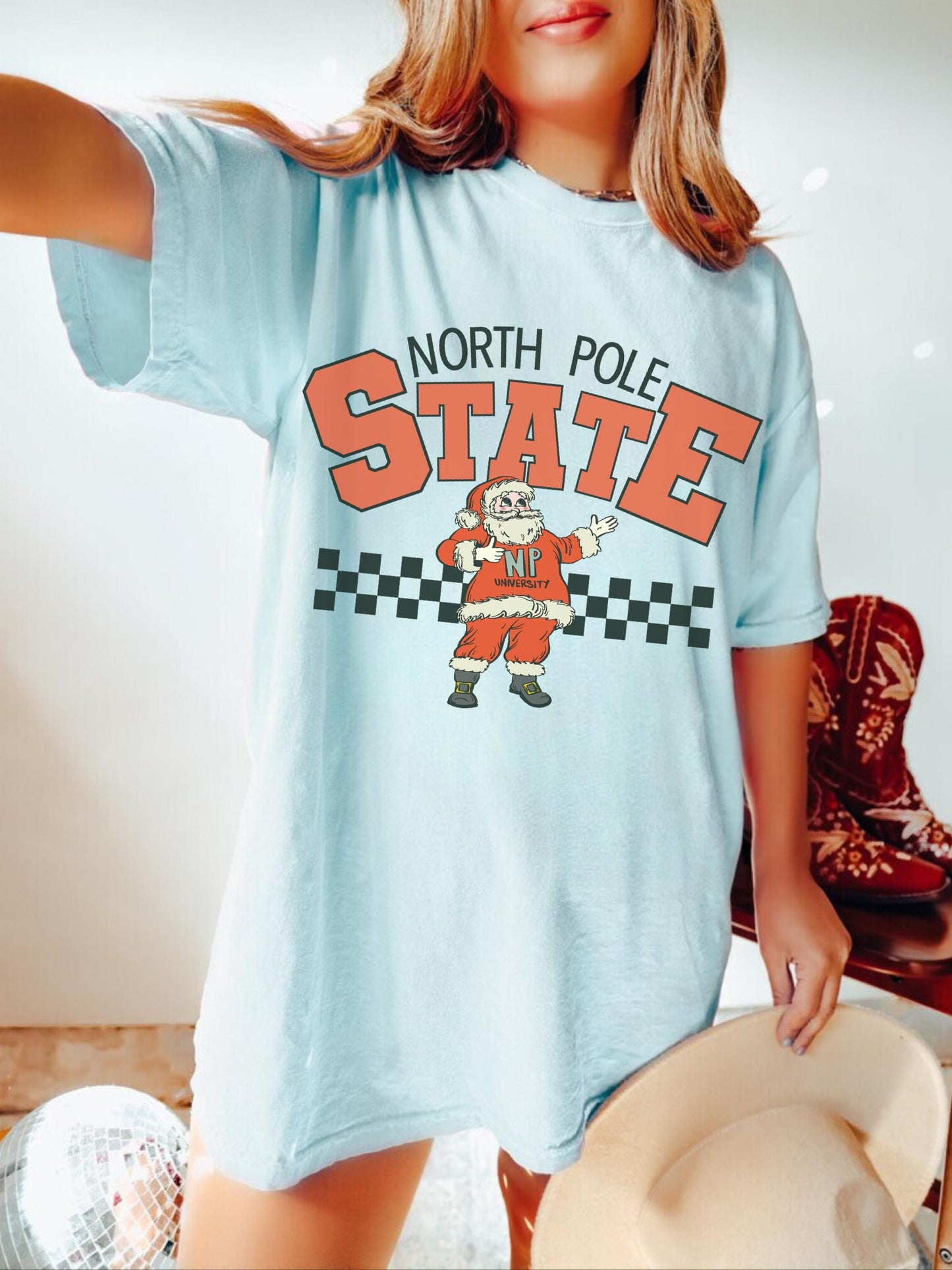 North Pole State Shirt, North Pole Shirt, Retro Christmas Shirt, Cute Santa Shirt, Trendy Christmas Tee, Festive Tshirt, Cute Holiday Shirt