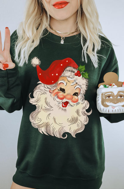 Retro Santa Sweatshirt, Vintage Christmas Sweatshirt, Holiday Crewneck, Festive Shirt, Ugly Christmas Sweater, Cute Holiday Shirt, Santa Tee