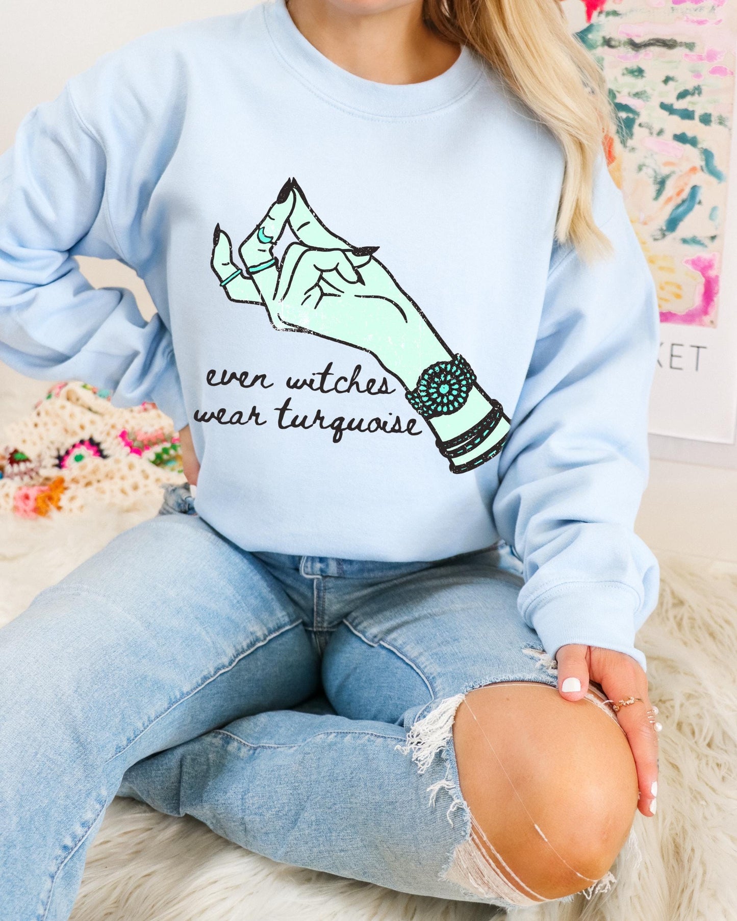 Turquoise Witch Shirt, Witch Sweatshirt, Western Halloween Shirt, Spooky Season Sweater, Halloween Hoodie, Cute Fall Sweatshirt, Witchy Tee