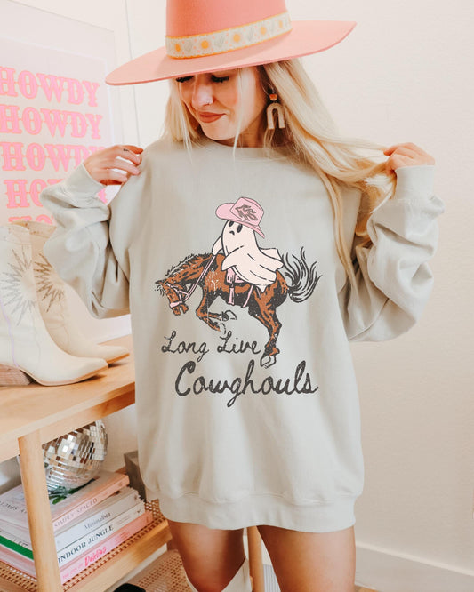 Long Live Cowghouls Shirt, Spooky Ghost Sweatshirt, Cute Fall Sweaters, Western Halloween, Cowgirl Ghost Sweater, Country Halloween Shirt