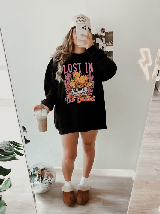 Lost In The Sunset Sweatshirt, Desert Shirt, Boho Western, Cactus Shirt, Arizona Shirt, Wild West, Western Skull Sweatshirt, Cowgirl Tee