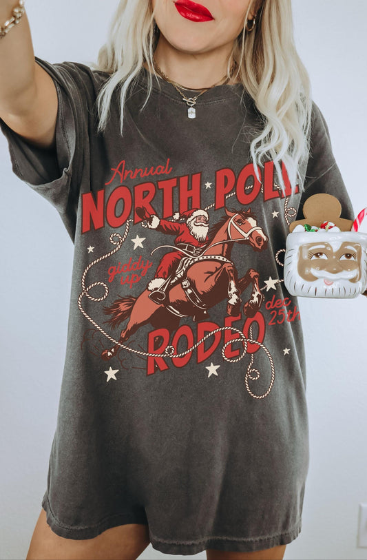 North Pole Rodeo Shirt, Cowboy Santa Shirt, Western Christmas Shirt, Cowboy Christmas Shirt, Retro Christmas Shirt, Trendy Christmas Tee