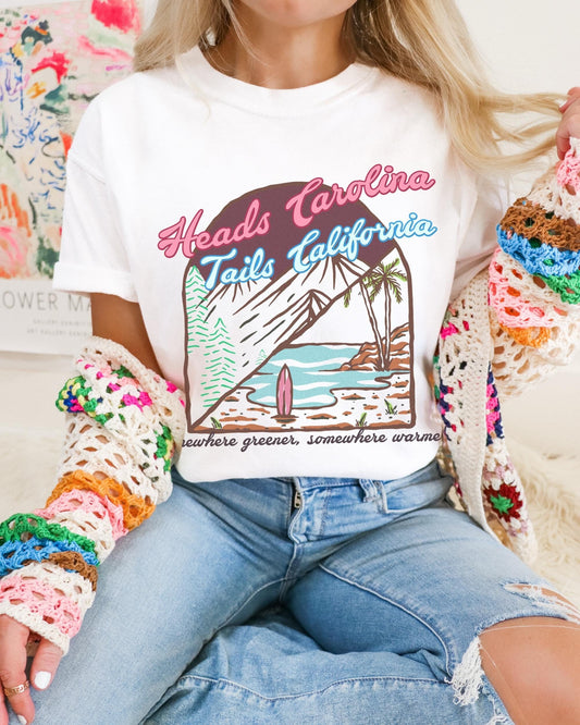 Heads Carolina Tails California, 90s Country Music Shirt, Western Summer, Coastal Shirt, Cowgirl Beach Tshirt, Trendy Nashville Tee, Travel