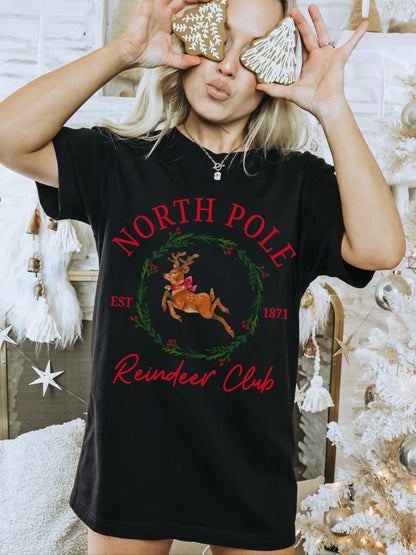 North Pole Reindeer Club Shirt, Cute Christmas Shirt, Retro Reindeer Shirt, Vintage Christmas Shirt, Social Club Shirt, Holiday Graphic Tees