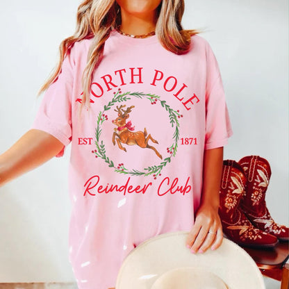 North Pole Reindeer Club Shirt, Cute Christmas Shirt, Retro Reindeer Shirt, Vintage Christmas Shirt, Social Club Shirt, Holiday Graphic Tees