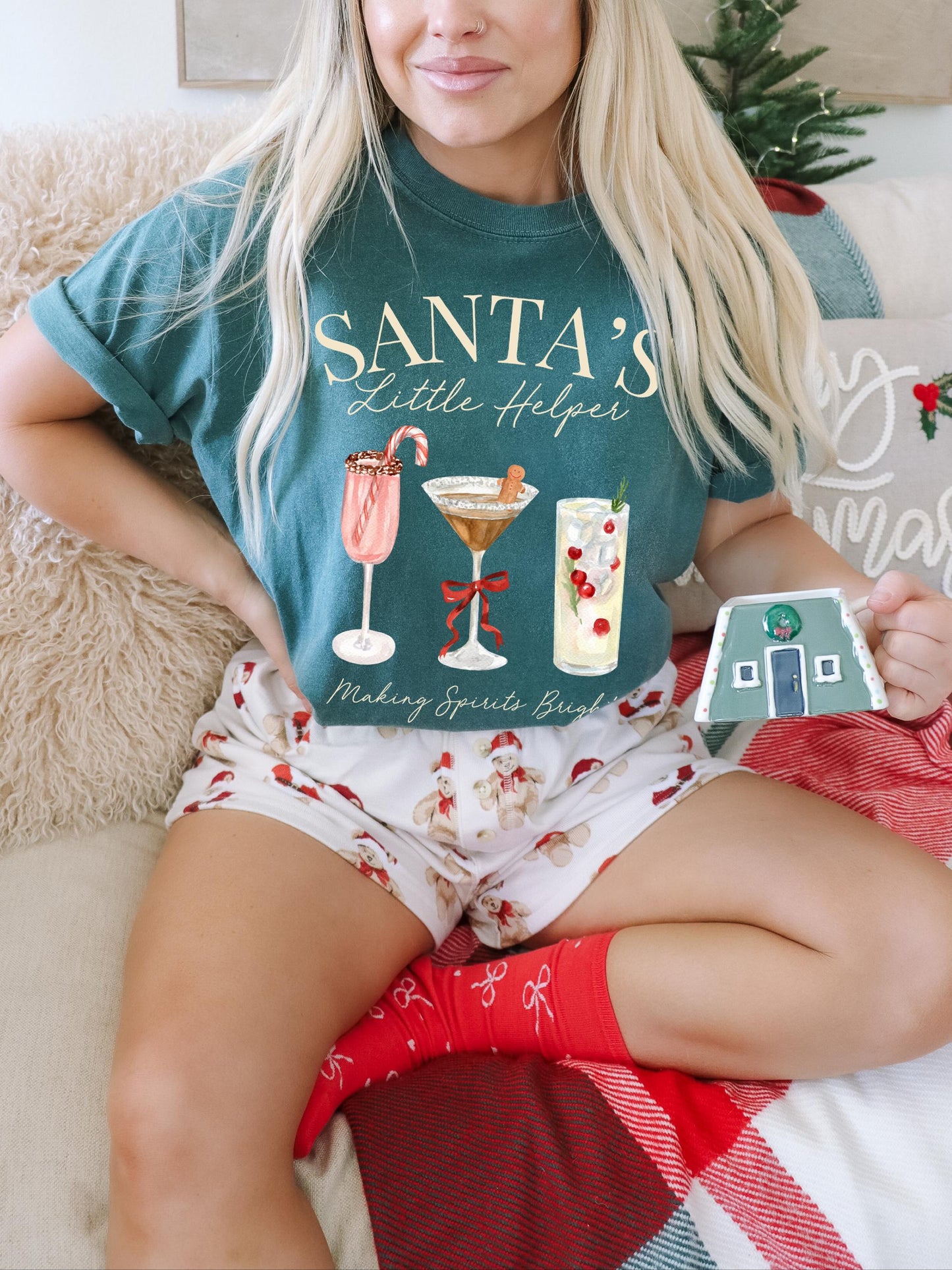 Santas Little Helper Shirt, Christmas Cocktail Shirt, Holiday Party Shirt, Funny Christmas Tee, Holiday Spirit Shirt, Retro Santa Shirt