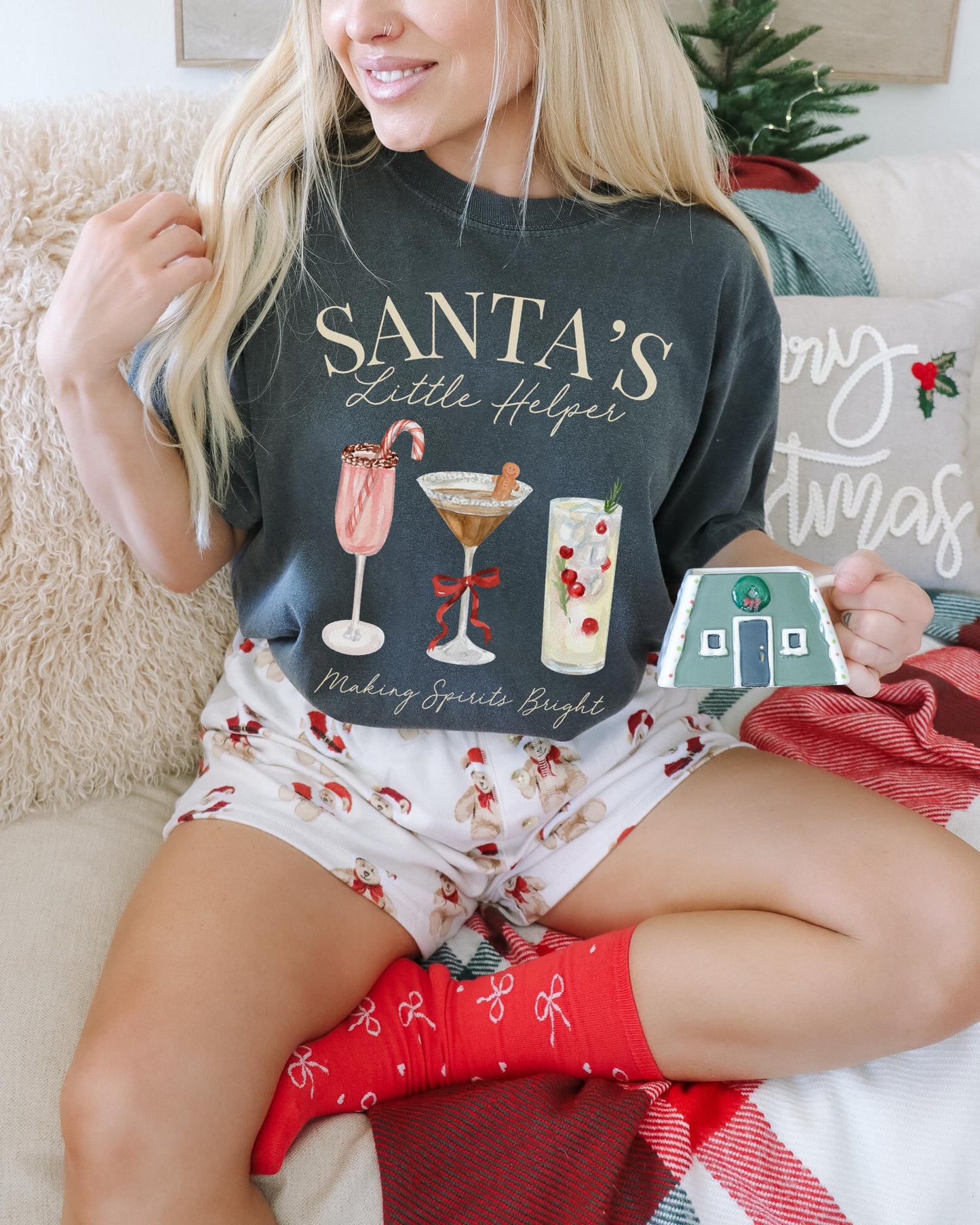 Santas Little Helper Shirt, Christmas Cocktail Shirt, Holiday Party Shirt, Funny Christmas Tee, Holiday Spirit Shirt, Retro Santa Shirt