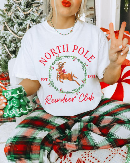 North Pole Reindeer Club Shirt, Cute Christmas Shirt, Retro Reindeer Shirt, Vintage Christmas Shirt, Social Club Shirt, Holiday Graphic Tees