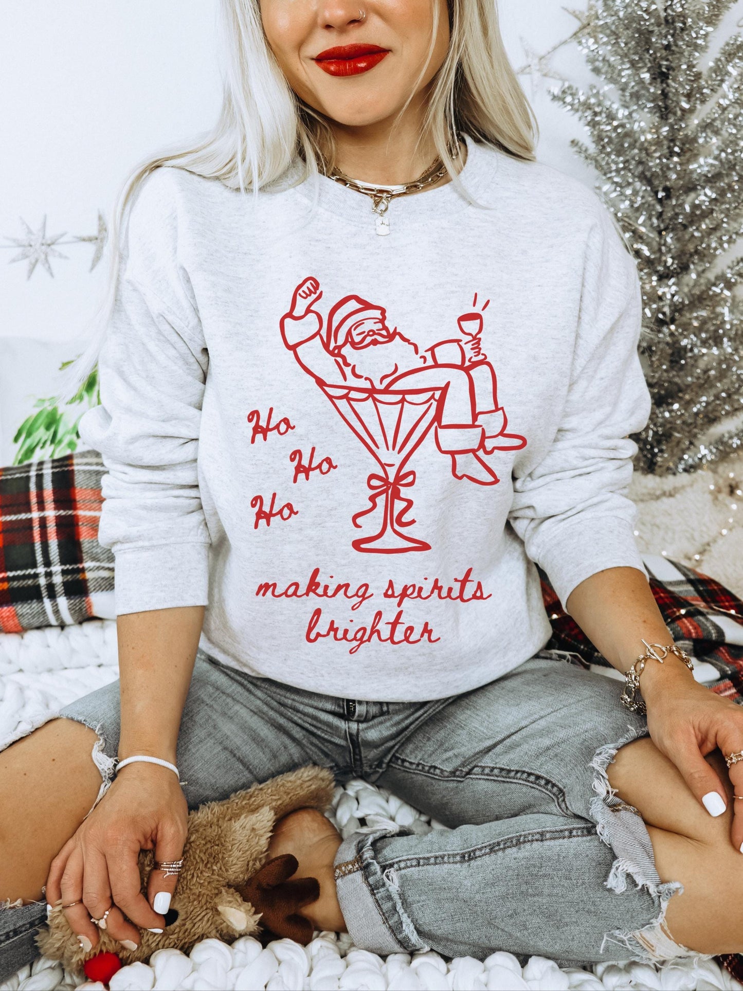 Making Spirits Brighter Shirt, Christmas Cocktail Shirt, Retro Santa Sweatshirt, Holiday Party Shirt, Christmas Spirits, Funny Xmas Sweater