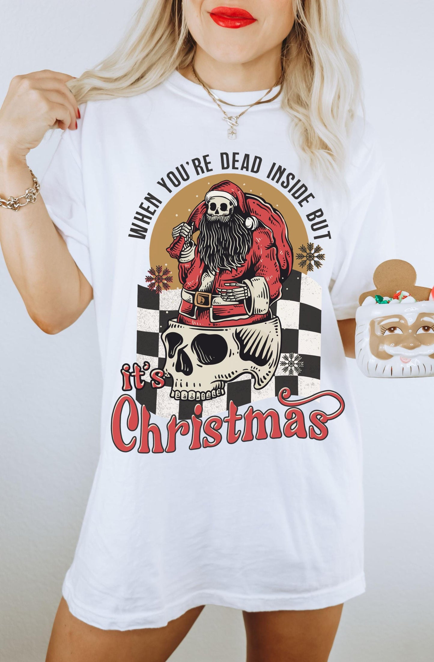 Dead Inside Christmas Shirt, Santa Skeleton Shirt, Retro Santa Shirt, Funny Christmas Shirt, Holiday Party Shirt, Grunge Christmas Shirt