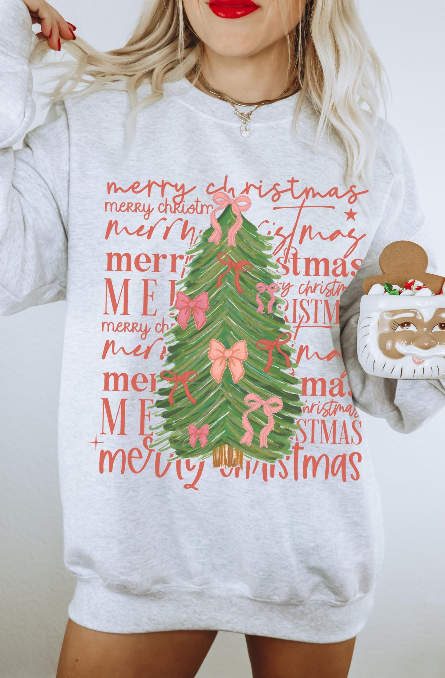 Merry Christmas Tree Sweatshirt, Coquette Christmas, Cute Holiday Sweater, Merry Crewneck, Festive Sweatshirt, Holiday Party Shirt