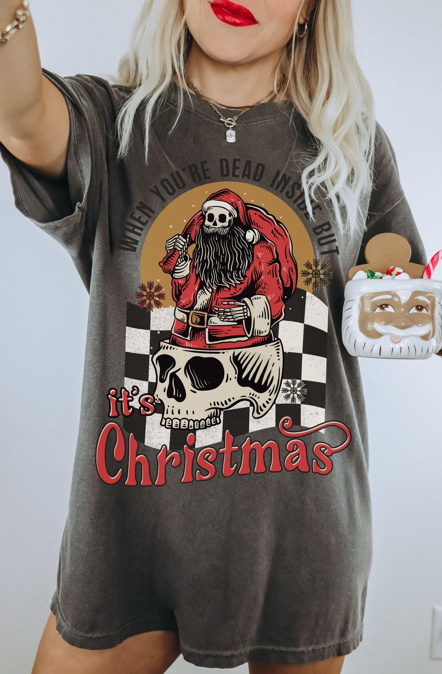 Dead Inside Christmas Shirt, Santa Skeleton Shirt, Retro Santa Shirt, Funny Christmas Shirt, Holiday Party Shirt, Grunge Christmas Shirt