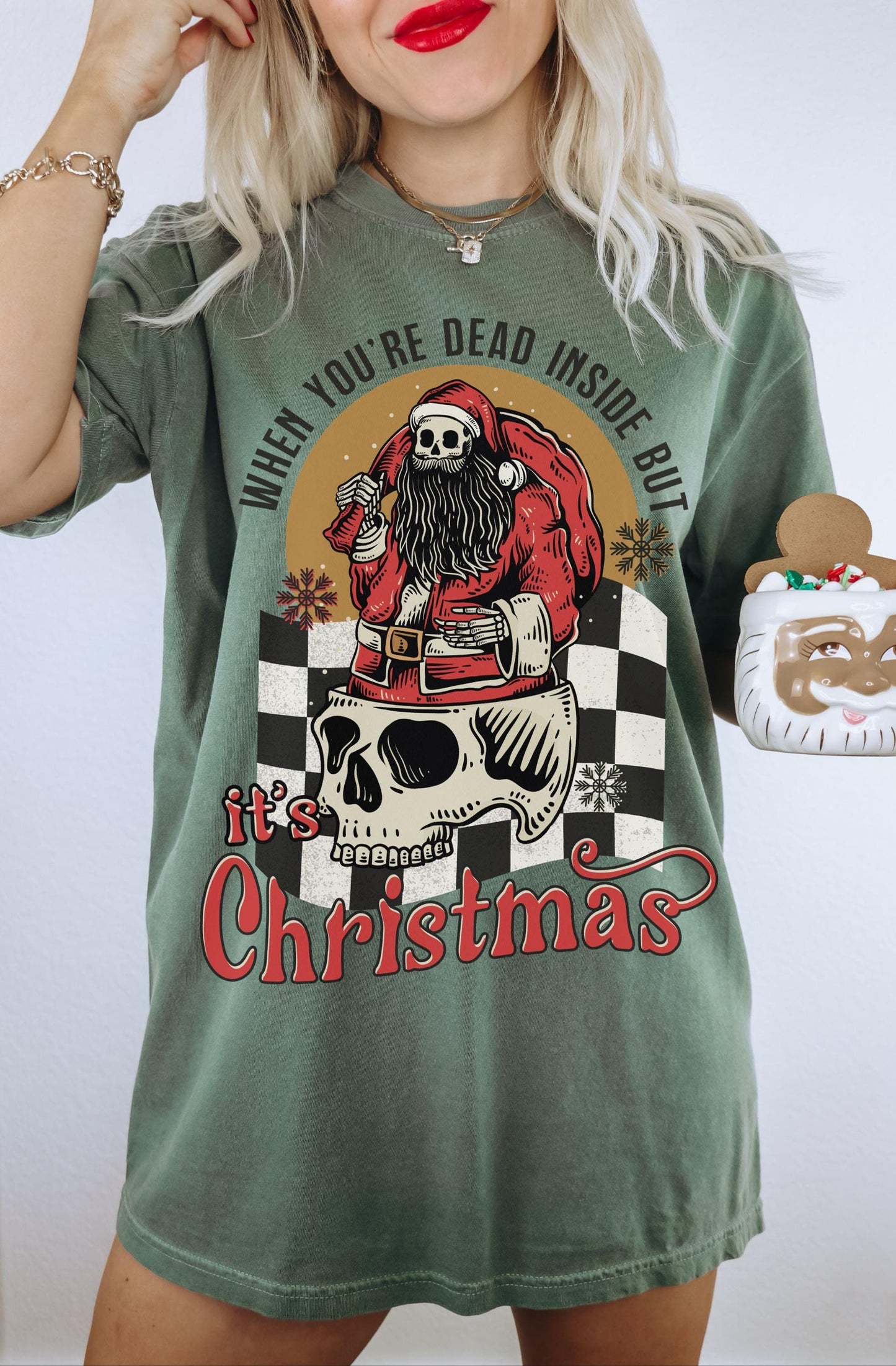 Dead Inside Christmas Shirt, Santa Skeleton Shirt, Retro Santa Shirt, Funny Christmas Shirt, Holiday Party Shirt, Grunge Christmas Shirt