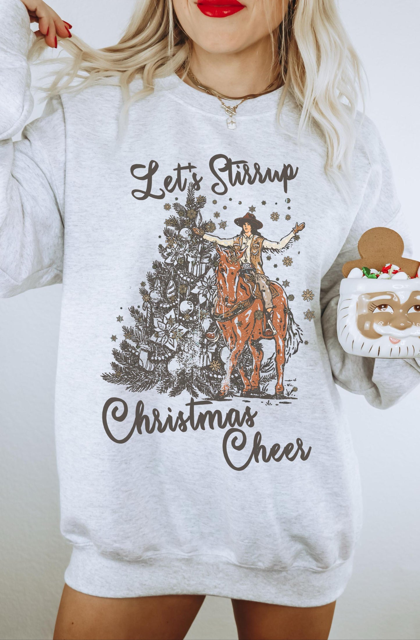 Lets Stirrup Some Cheer Shirt, Western Christmas Sweatshirt, Country Christmas, Cowgirl Christmas Sweater, Holiday Party Shirt, Xmas Tees