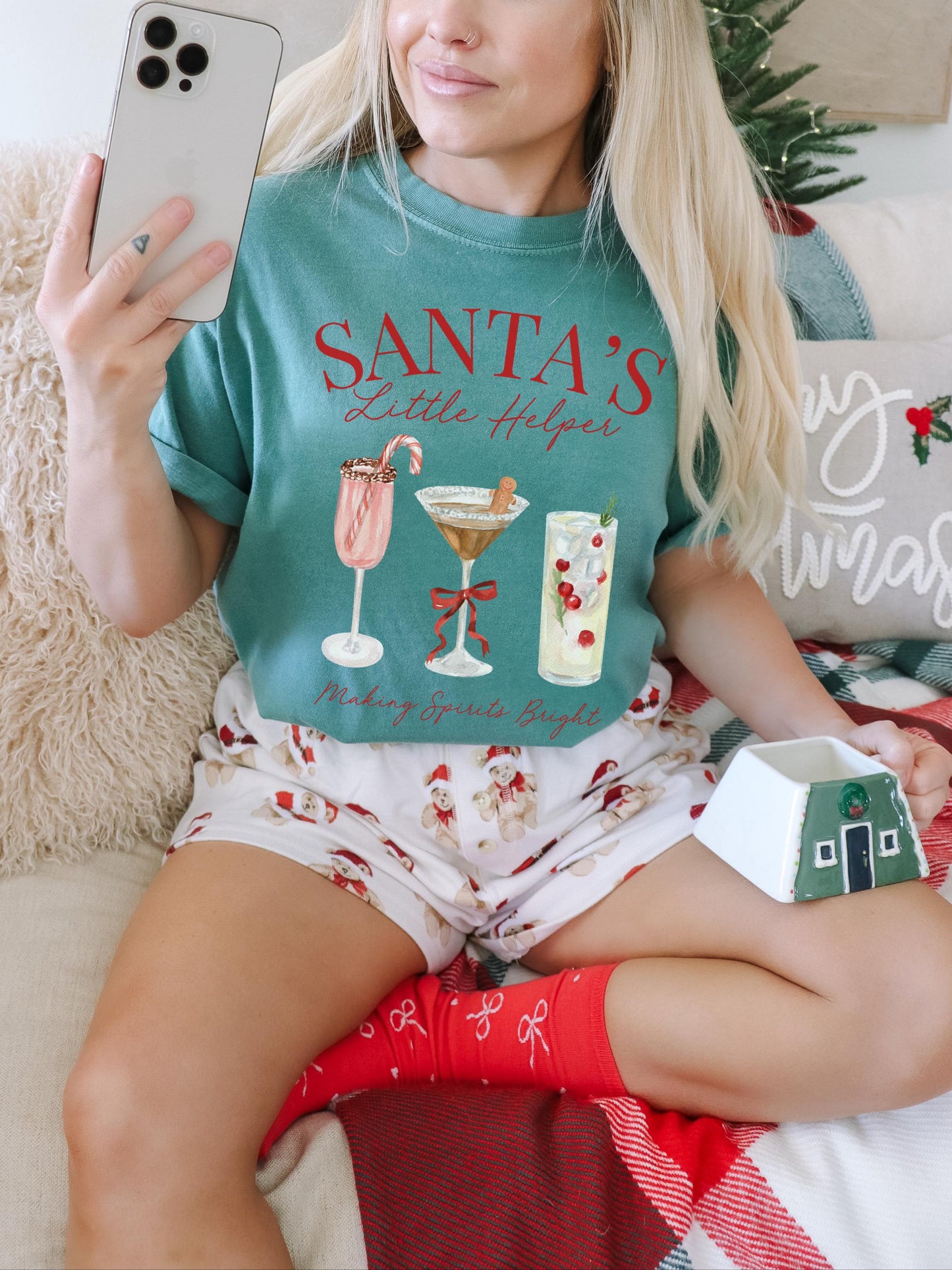 Santas Little Helper Shirt, Christmas Cocktail Shirt, Holiday Party Shirt, Funny Christmas Tee, Holiday Spirit Shirt, Retro Santa Shirt