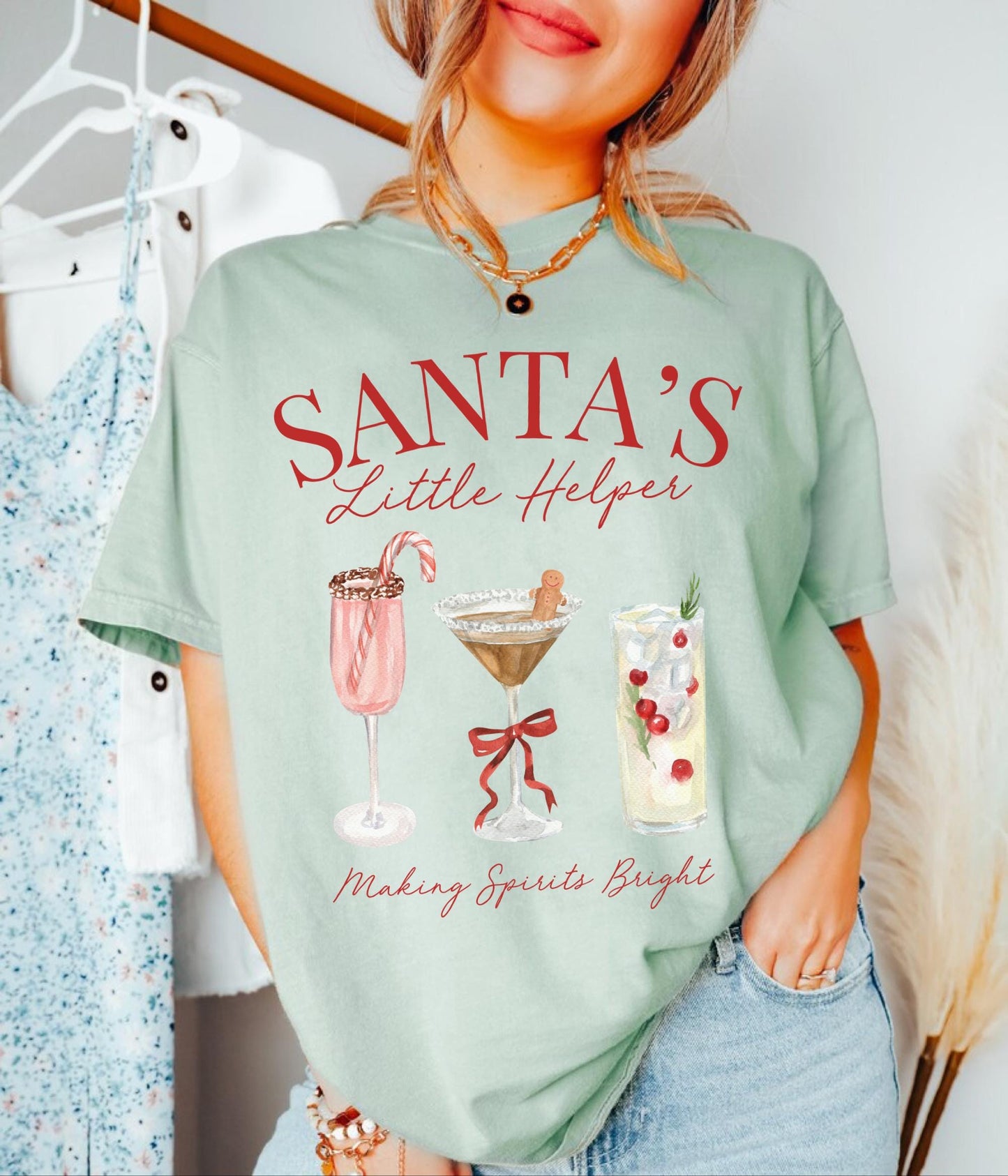 Santas Little Helper Shirt, Christmas Cocktail Shirt, Holiday Party Shirt, Funny Christmas Tee, Holiday Spirit Shirt, Retro Santa Shirt