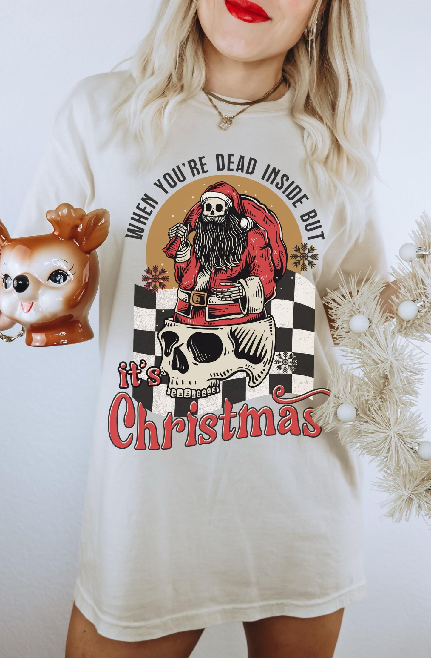 Dead Inside Christmas Shirt, Santa Skeleton Shirt, Retro Santa Shirt, Funny Christmas Shirt, Holiday Party Shirt, Grunge Christmas Shirt