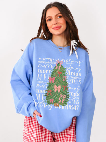 Merry Christmas Tree Sweatshirt, Coquette Christmas, Cute Holiday Sweater, Merry Crewneck, Festive Sweatshirt, Holiday Party Shirt