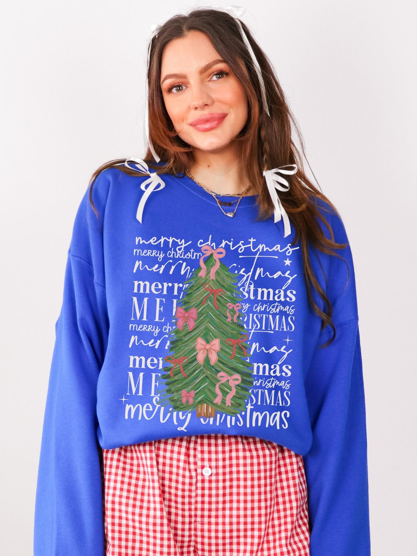 Merry Christmas Tree Sweatshirt, Coquette Christmas, Cute Holiday Sweater, Merry Crewneck, Festive Sweatshirt, Holiday Party Shirt