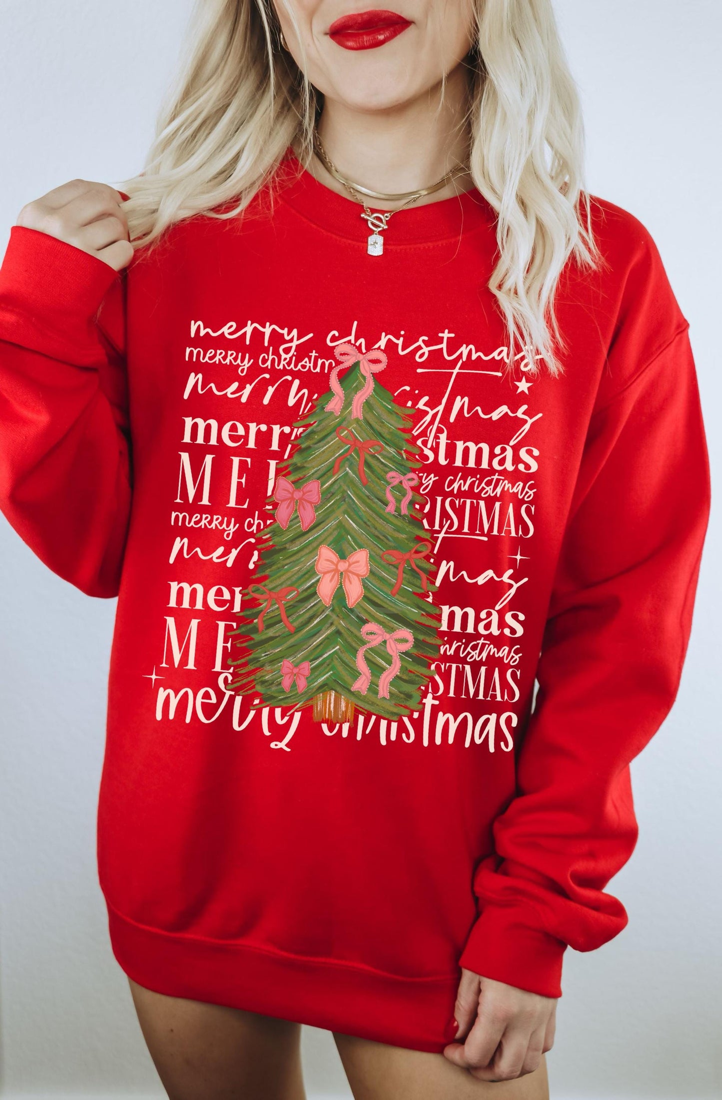 Merry Christmas Tree Sweatshirt, Coquette Christmas, Cute Holiday Sweater, Merry Crewneck, Festive Sweatshirt, Holiday Party Shirt